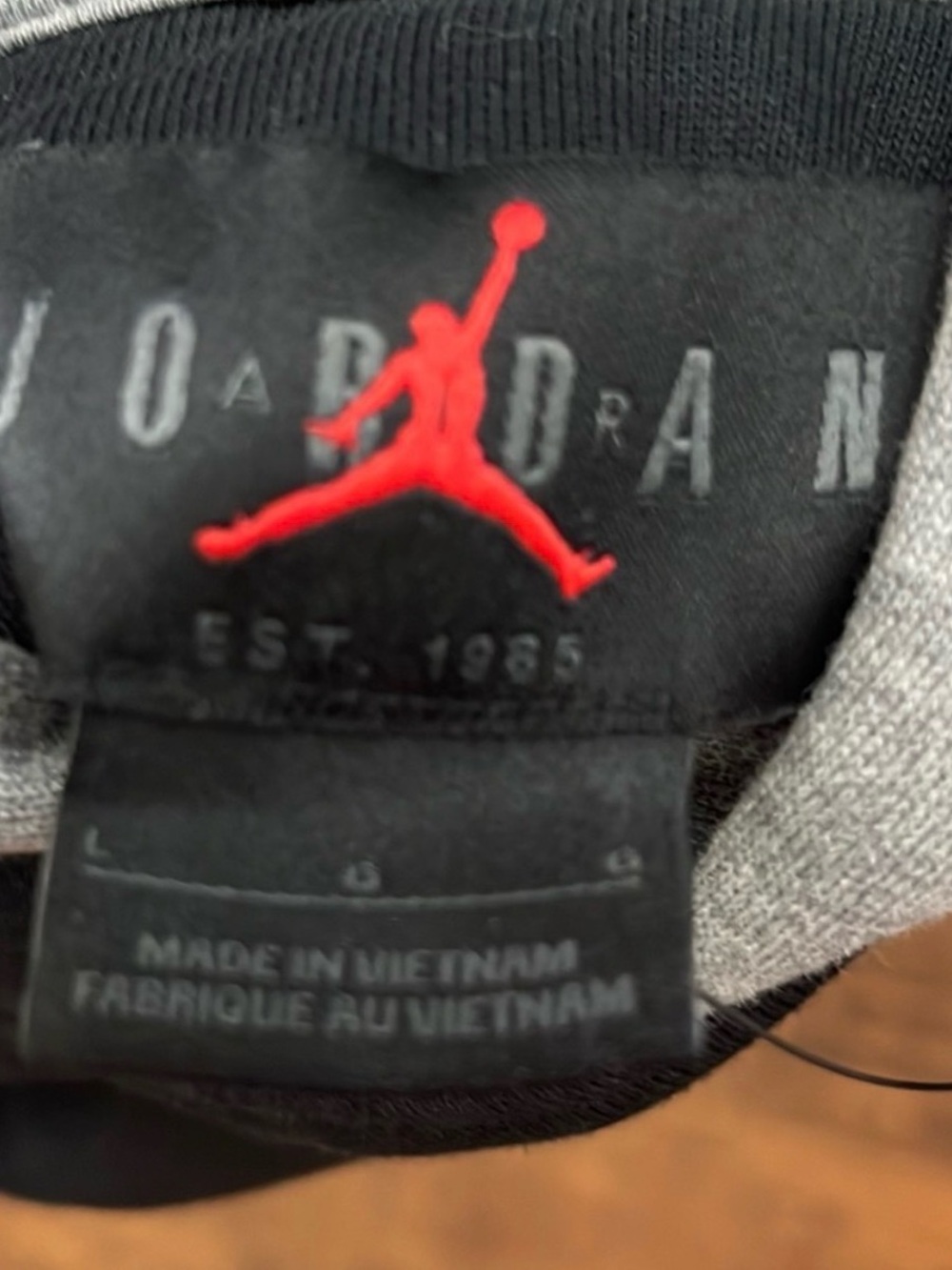 Jordan Black Hoodie with Gray Hood Lining and White Graphic - Picture 6 of 7
